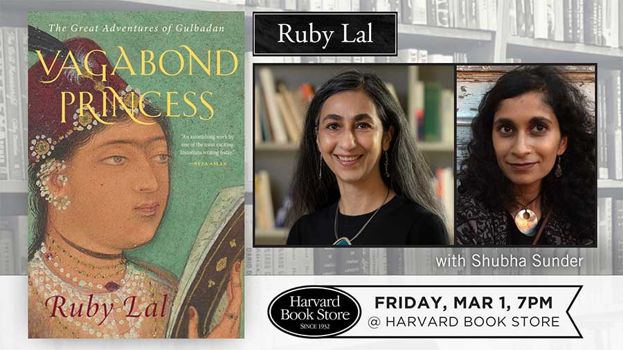 Promotional ad for Ruby Lal and Shubha Sunder at Harvard Book Store